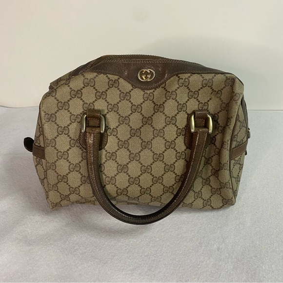 GUCCI Vintage GG Canvas & Leather Boston Bag - Brown & Tan - Picture 1 of 9